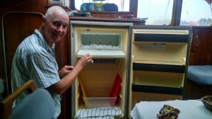 Defrosting the fridge.